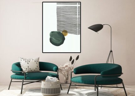 Green, Yellow, and Black Minimalist Abstract Nordic Wall Art-(Sizes in cm)