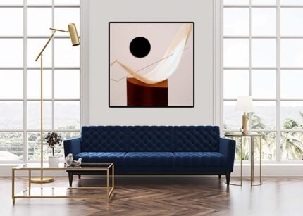 Minimalist Sculpture Canvas Art Print | White Circle with Black Object Design-(Sizes in cm)