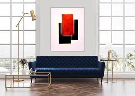 Block Design Canvas Wall Art | Bold Black and Red Color Contrast-(Sizes in cm)