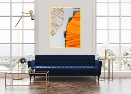 Layered Orange Canvas with Golden Accents | Modern Artistic Elegance-(Sizes in cm)