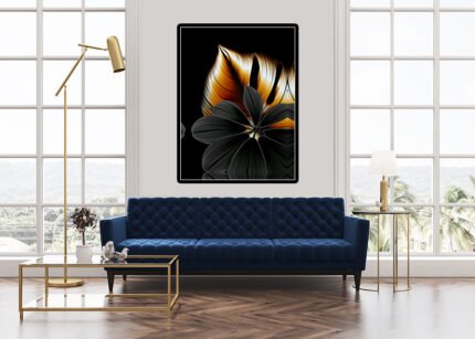 Black Flower Wall Painting – Elegant Floral Art-(Sizes in cm)