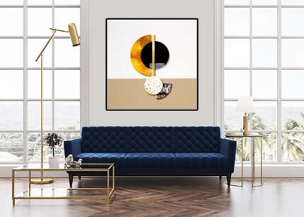 Modern Geometric Canvas Art | Abstract Gold Foil Line Art Wall Poster Print-(Sizes in cm)